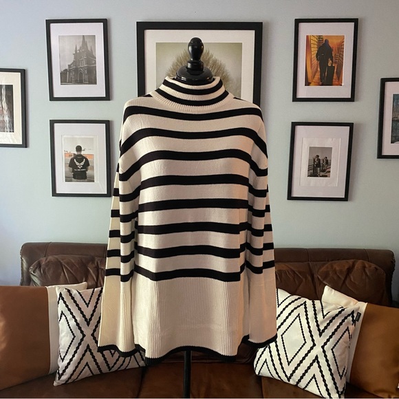 NWOT-Zesica Turtleneck Long Sleeve Strip Ribbed Knit Oversized Sweater - Picture 6 of 15